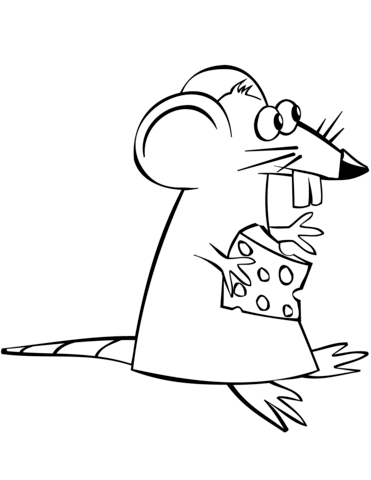 Cartoon Mouse With Cheese Coloring Page